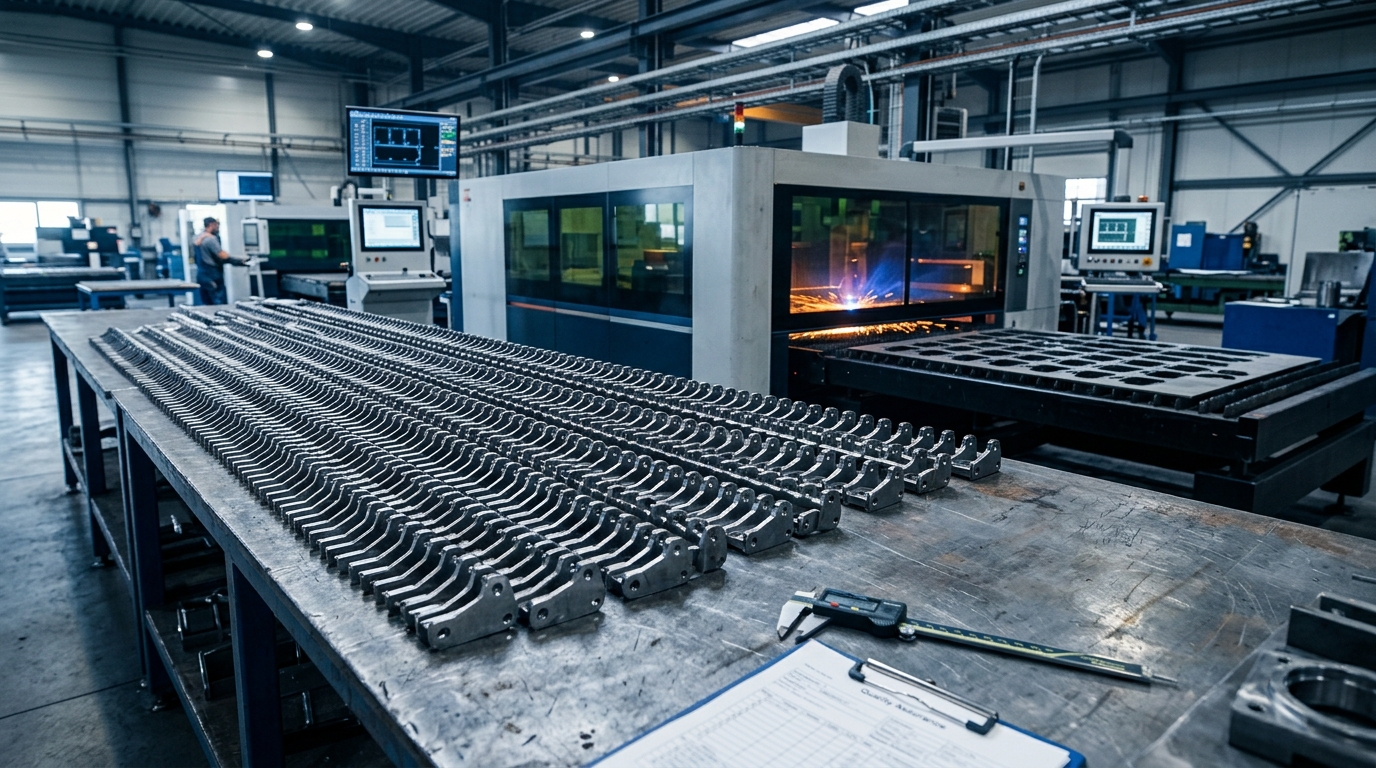 Peças metálicas cortadas a laser em diferentes formatos para elaboração de orçamento industrial