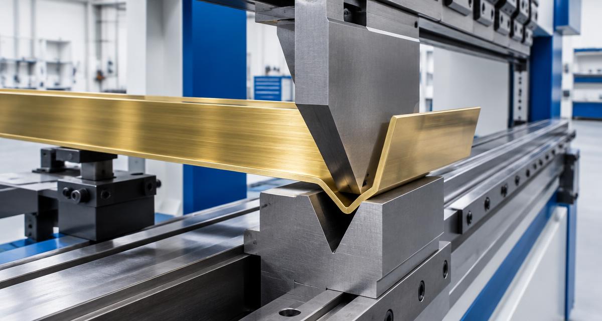 Imagem ilustrativa de dobradeira CNC conformando chapa de latão.