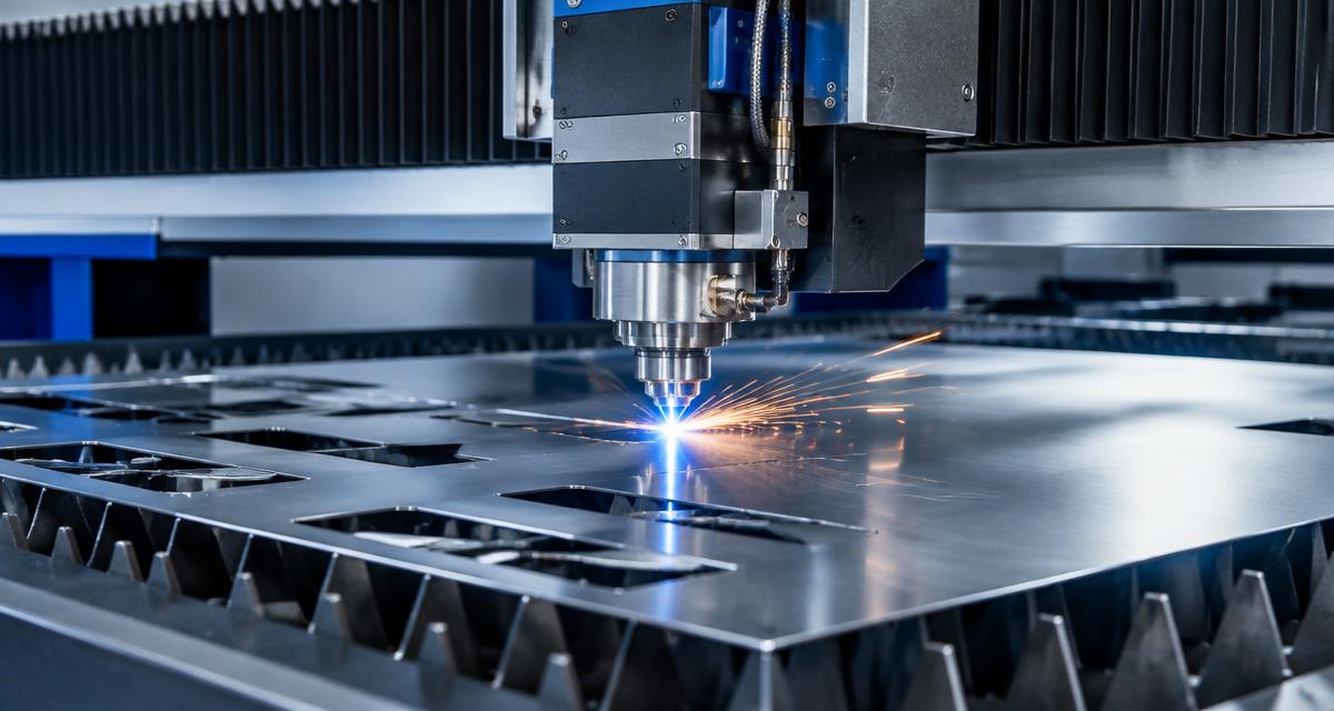 Imagem ilustrativa: máquina de corte a laser cortando chapa de alumínio