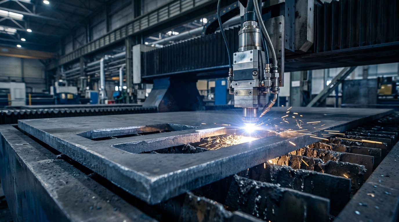 Chapa de aço carbono de 20 mm com componentes metálicos recortados por corte a laser industrial